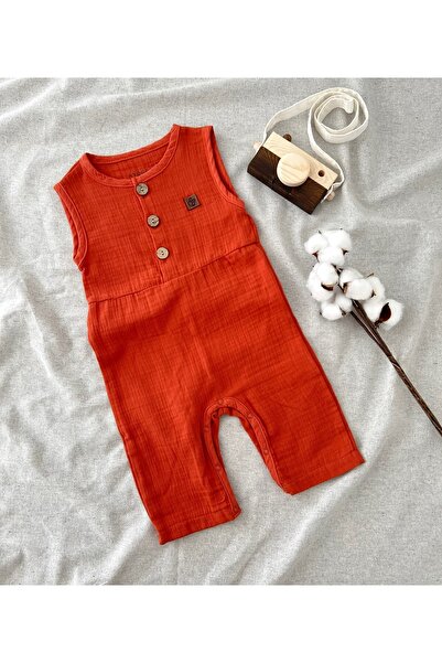 COLORED BABY Unisex Baby Buttoned Cotton Muslin Jumpsuit