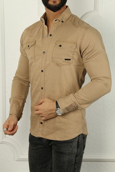 çerme Ανδρικό τζιν μπλουζάκι Slim Fit Μπεζ