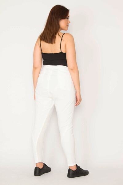 Şans Women's Large Size Bone Cotton Fabric Side Pocket Sports Trousers 65n33089