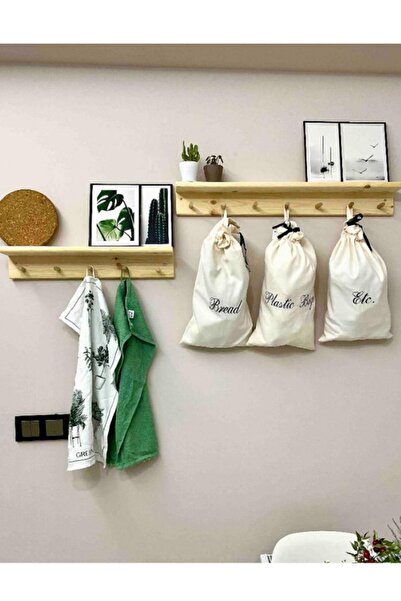 StayTrade Ahşap Raflı Duvar Askılığı 2'li 70 Ve 50 Cm Doğal Ahşap Raf