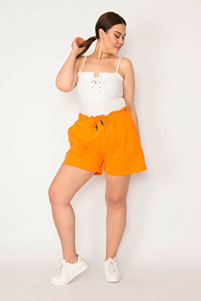 Şans Plus Size Shorts & Bermuda - Orange - Normal Waist