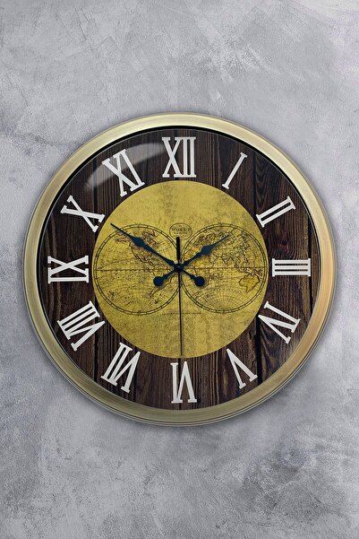 Kasva Concept ساعة حائط بخرائط العالم المعدنية العتيقة مقاس 40 سم