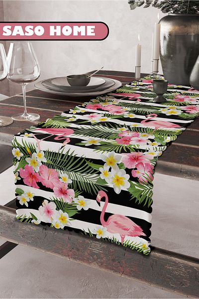 SasoHome Summer Mod Flamingos με σχέδιο Ποιοτικό Βελούδινο Ύφασμα 45x140 cm Διακοσμητικό - Δώρο Runner