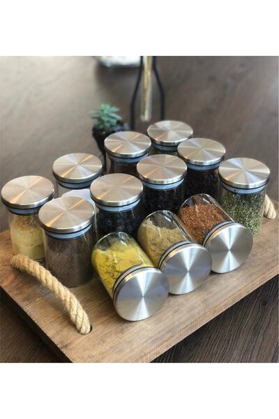 abenim Etiketli 300 ml Metal Borosilikat Baharatlık Takımı 6 Adet
