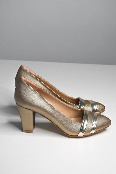 LİNEER Women's Bronze Color Comfortable 7 cm Heeled Evening Dress Shoes