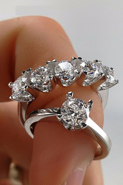 Crystal Diamond Zirconia U Model 3 Carat Beştaş Ve 1 Carat Tektaş Yüzük