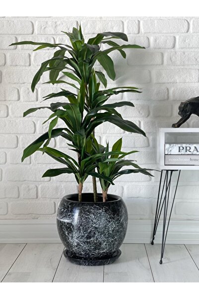 odka 10litre Küre Saksı Tabaklı 23cmx23cmx21cm Siyah Renk Mermer Desenli