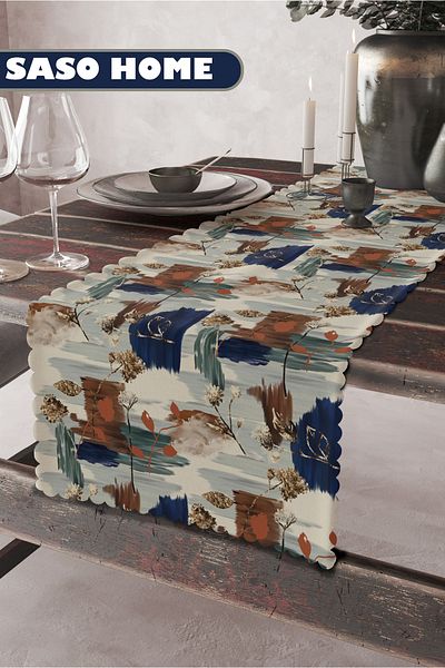 SasoHome Surrealist Sun And Sea Pattern Ποιοτικό Βελούδινο Ύφασμα 45x140 cm Διακοσμητικό - Δώρο Runner