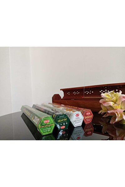 Hem Tütsü Kapaklı Ağaç Lüks Tütsülük Ve 4'lü Tütsü Seti(SANDAL AĞACI,COPAL(BE...