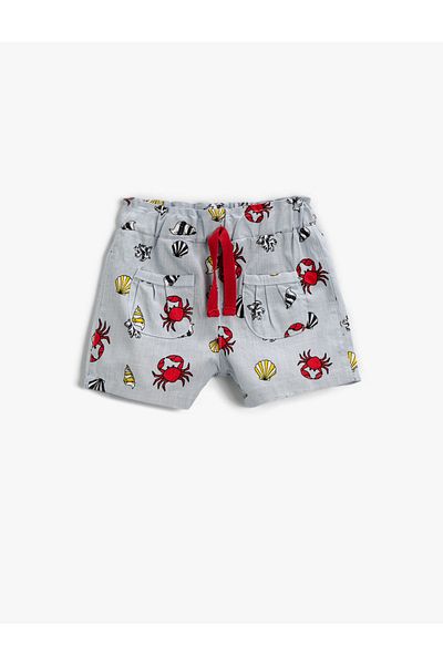 Koton Pantaloni scurți din bumbac cu model crab, talie elastică și șnur