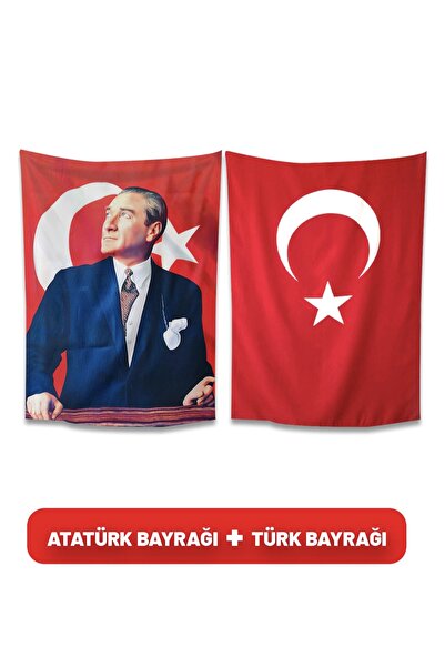 ÇELİKONLİNE Atatürk Posteri Ve Türk Bayrağı Raşel Kumaş 50x75 Cm