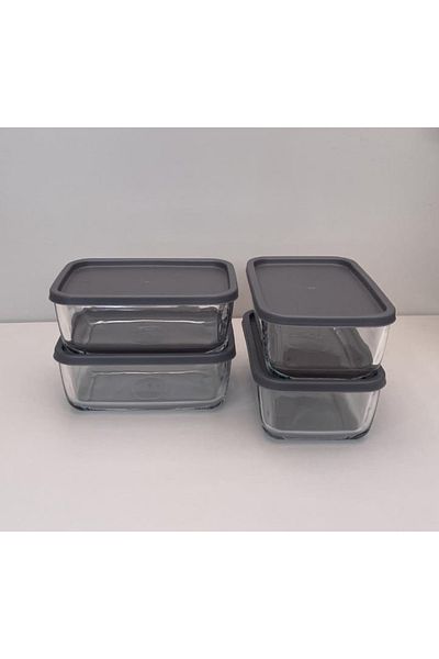 LAV Large Storage Container Glass Breakfast Set of 4 - Storage Set 1170 Cc.grey