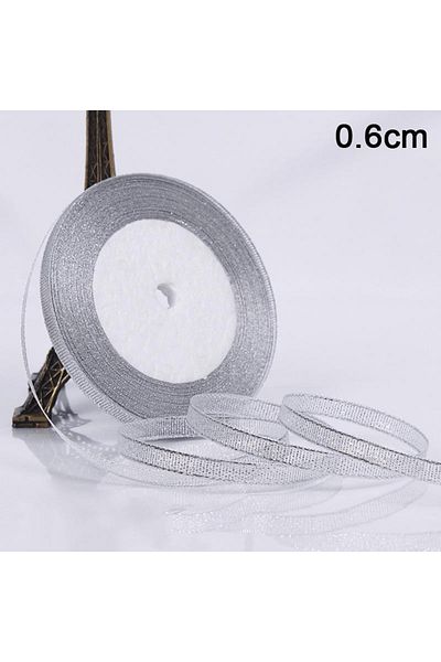 Deniz Party Store Ασημένια κορδέλα Glitter 6 mm 23 μέτρα (25 γιάρδες)