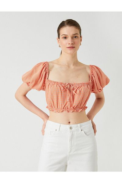 Koton Crop Blouse Square Neck Balloon Sleeve