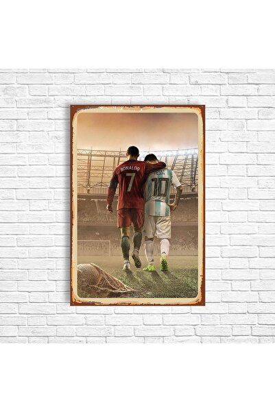 TRENDPOSTER Messi Ve Ronaldo Retro Ahşap Poster