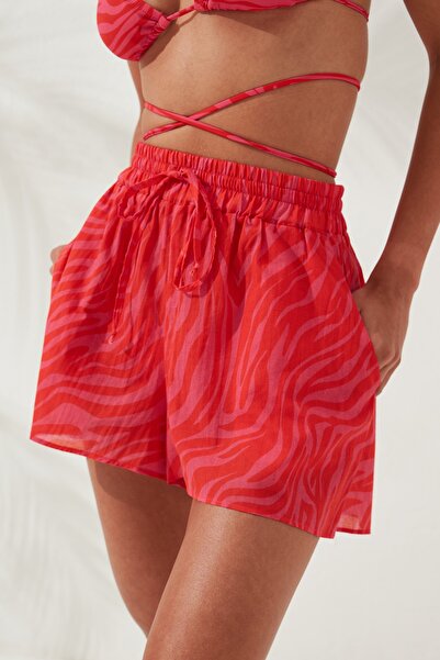 Beach&Beyond Kadın Fuşya Zebra Tek Beden Pamuk Şort