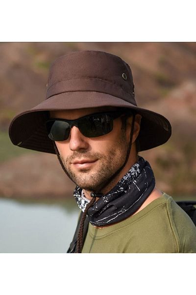 Kardelen Butik Denizli Hiking and Hunting Sun Hat with Snap Button (Unisex) (Brown)