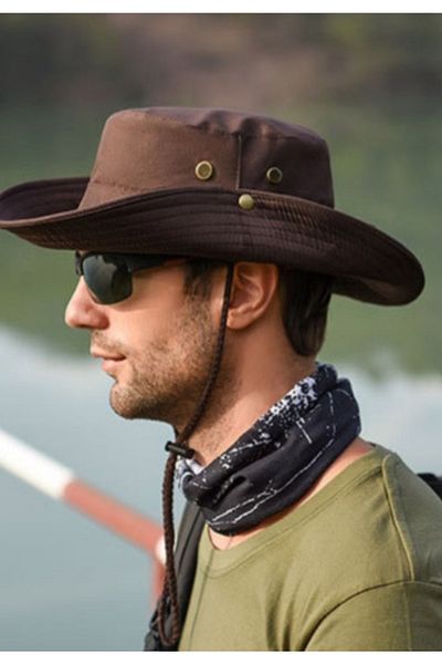 Kardelen Butik Denizli Hiking and Hunting Sun Hat with Snap Button (Unisex) (Brown)