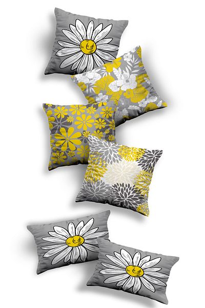 Skhome Set de huse de pernă cu design special imprimat pe două fețe, 6, 4 pătrați și 2 dreptunghiulare (4K2D-KOM09)
