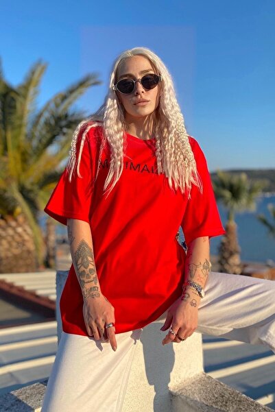 Machetta Жіночий червоний мінімалістичний принт Oversize T-shirt
