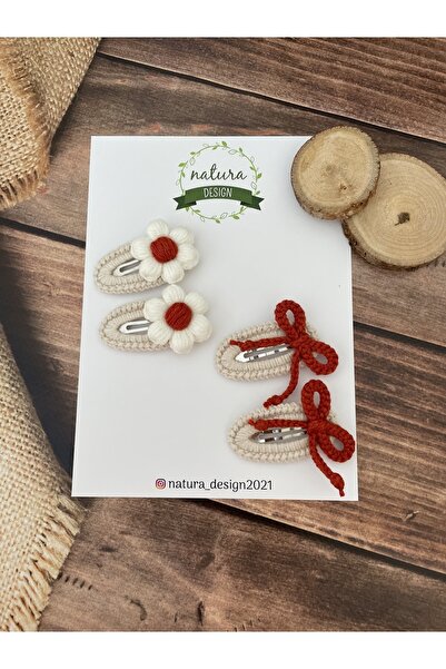 NATURA DESİGN Σετ 4 πλεκτών πόρπες με κουμπωτό φιόγκο και μοντέλο μαργαρίτα