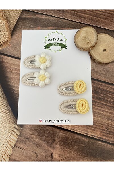 NATURA DESİGN 4 τεμαχίων πλεκτή πόρπη μαργαρίτα και τριαντάφυλλο