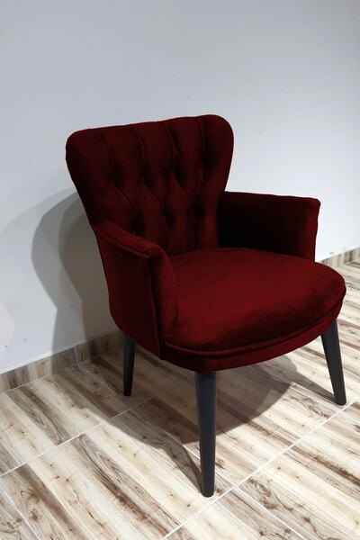 Kayser Home Berjer - Tekli Koltuk - Düz Renk Kumaş - Ahşap Ayak - Nubuk Kumaş - Bordo