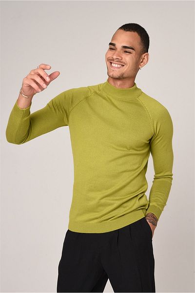 Antioch Men Green Half Turtleneck Slim Fit Knitwear Sweater