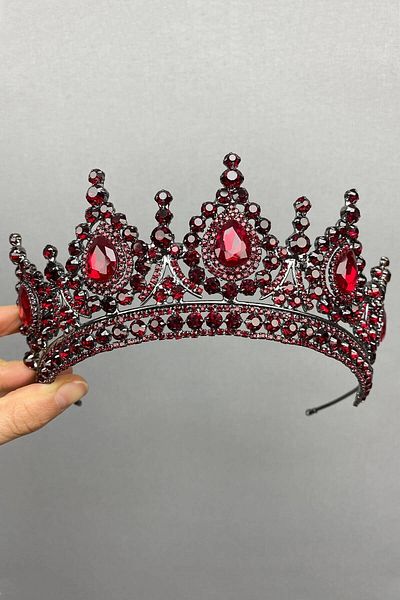 Hobigram Accesoriu pentru păr Burgundy Ahu Model Bridal Henna Crown – Coroană, Crystal Stone, Model Elegant, Bridal Crown – Crown – T