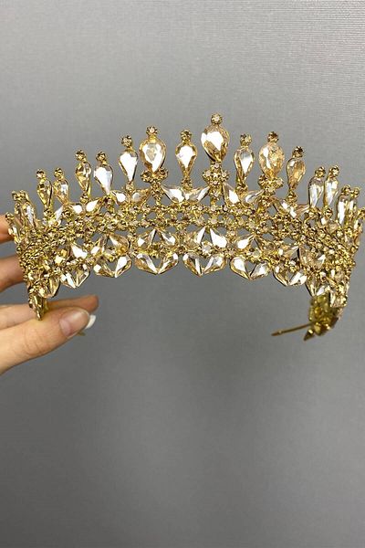 Hobigram إكسسوار شعر بلون عسلي سلطان موديل تاج العروس هينا – إكسسوار العروس، تصميم أنيق، إكسسوار نسائي
