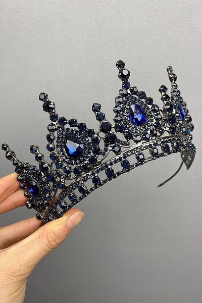 Hobigram Accesoriu pentru păr Albastru bleumarin Ahu Model Bridal Henna Crown – Coroană, Crystal Stone, Model Elegant, Bridal Crown – Crown