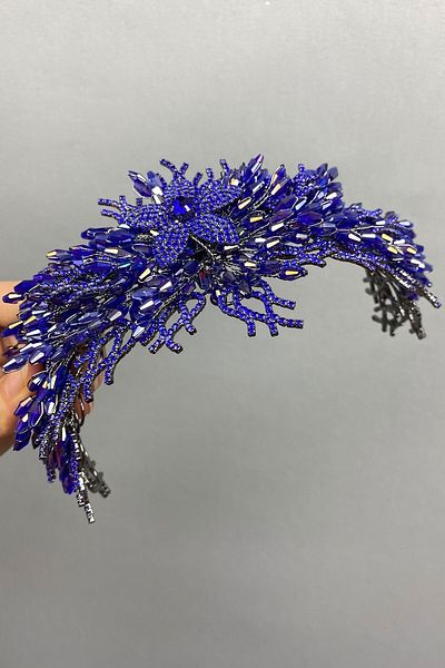 Hobigram تاج زفاف Saks Blue Alya Henna خاص للعرائس - إكسسوار الزفاف، تصميم أنيق، إكسسوار نسائي - Gel