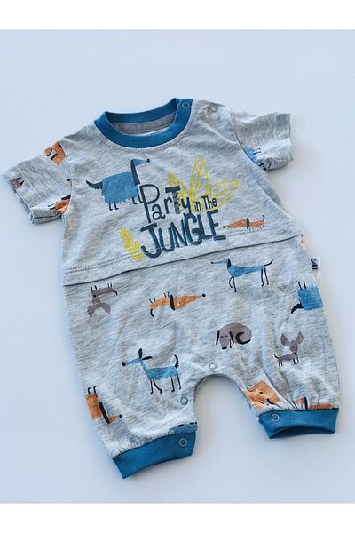 Carmin Baby Party In The Jungle Dog Printed Barbatoz Jersey Jumpsuit