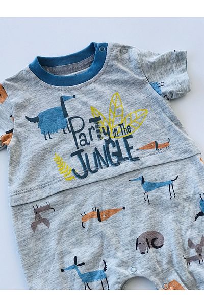 Carmin Baby Party In The Jungle Dog Printed Barbatoz Jersey Jumpsuit