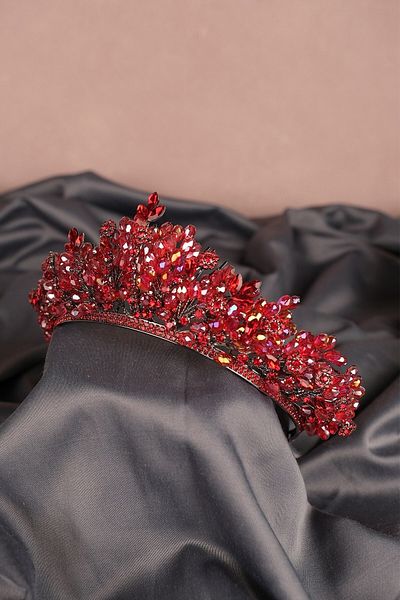 Hobigram إكسسوار شعر Red Akbahar Bridal And Henna Crown – إكسسوار الزفاف، تصميم أنيق، إكسسوار نسائي –
