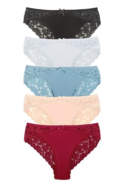 Zena 5-Piece Cotton Women's Panties with Lace Detail on the Front and Back