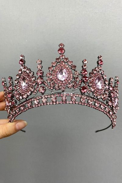 Hobigram Accesoriu Mireasa Ahu Model Pink Bridal Tiara – Coroana, Crystal Stone, Model Elegant, Tiara Mireasa – Coroana – Tiara