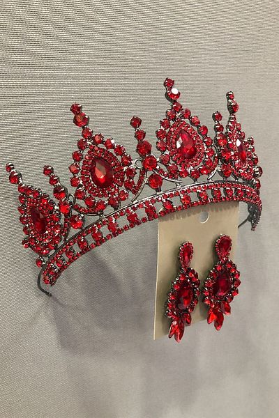 Hobigram مجموعة Ahu Live Red Bridal، تاج Henna وأقراط – إكسسوار الزفاف، تصميم أنيق، إكسسوار نسائي –