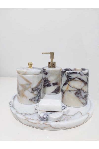 Sümeyra Marble Art Calacatta Viola - Σετ μπάνιου από φυσικό μωβ μάρμαρο |   5 τεμ