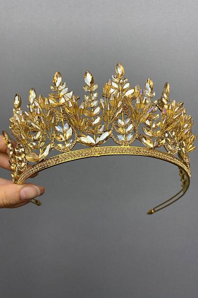 Hobigram إكسسوار العروس طراز زومري بلون العسل تاج العروس هينا - إكسسوار العروس، تصميم أنيق - إكسسوار العروس