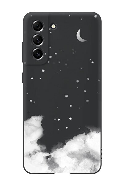 Spoyi Samsung S21 Fe Bulutsu Tasarımlı Siyah Premium Telefon Kılıfı