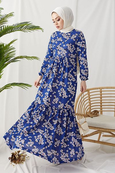 InStyle Φόρεμα Lesa Floral Straw Belt - Indigo