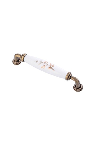 SERAKS MOBİLYA AKSESUARLARI 160 mm - (16 cm) mâner din porțelan real - vârf metalic antic - model de ramură de măslin auriu