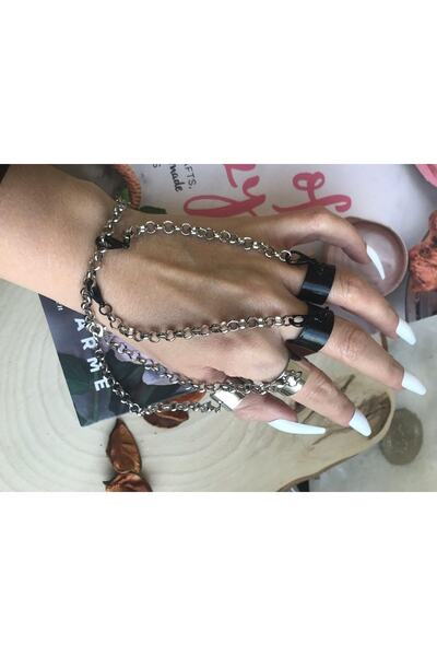 oldskoolbutik Linked Silver-black Ring Bracelet