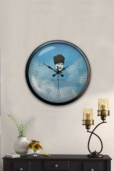 Kasva Concept Cadou 40 Cm Ceas de Perete Ataturk Metal Negru