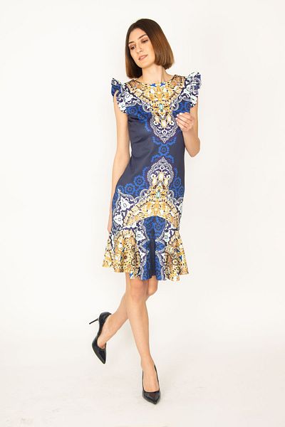 Şans Tekstil Women's Navy Blue Flounce Detailed Lined Dress 85n7029