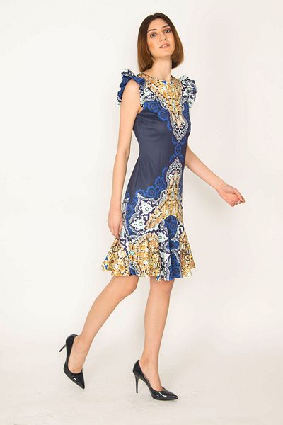Şans Tekstil Women's Navy Blue Flounce Detailed Lined Dress 85n7029