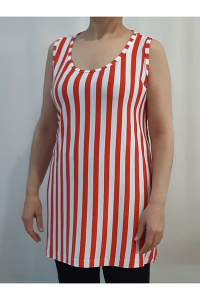 Mertcan Butik Orange and White Striped Strap T-Shirt