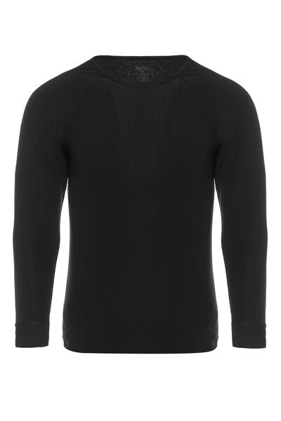 TOLIN Мъжка термоблуза с дълъг ръкав и яка, памук, еластична, черна 6190