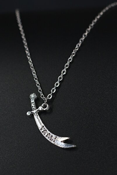 Dukkanka Zülfikar Ya Ali Yazılı Kılıç Gümüş Renk Kolye